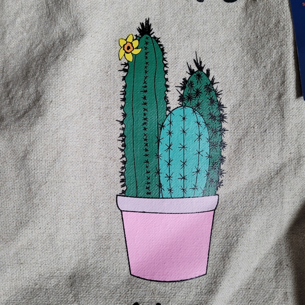 NWT Violet Ray Cactus Linen Tote Bag Funny "Can't Touch This" Vegan Leather - Picture 3 of 8